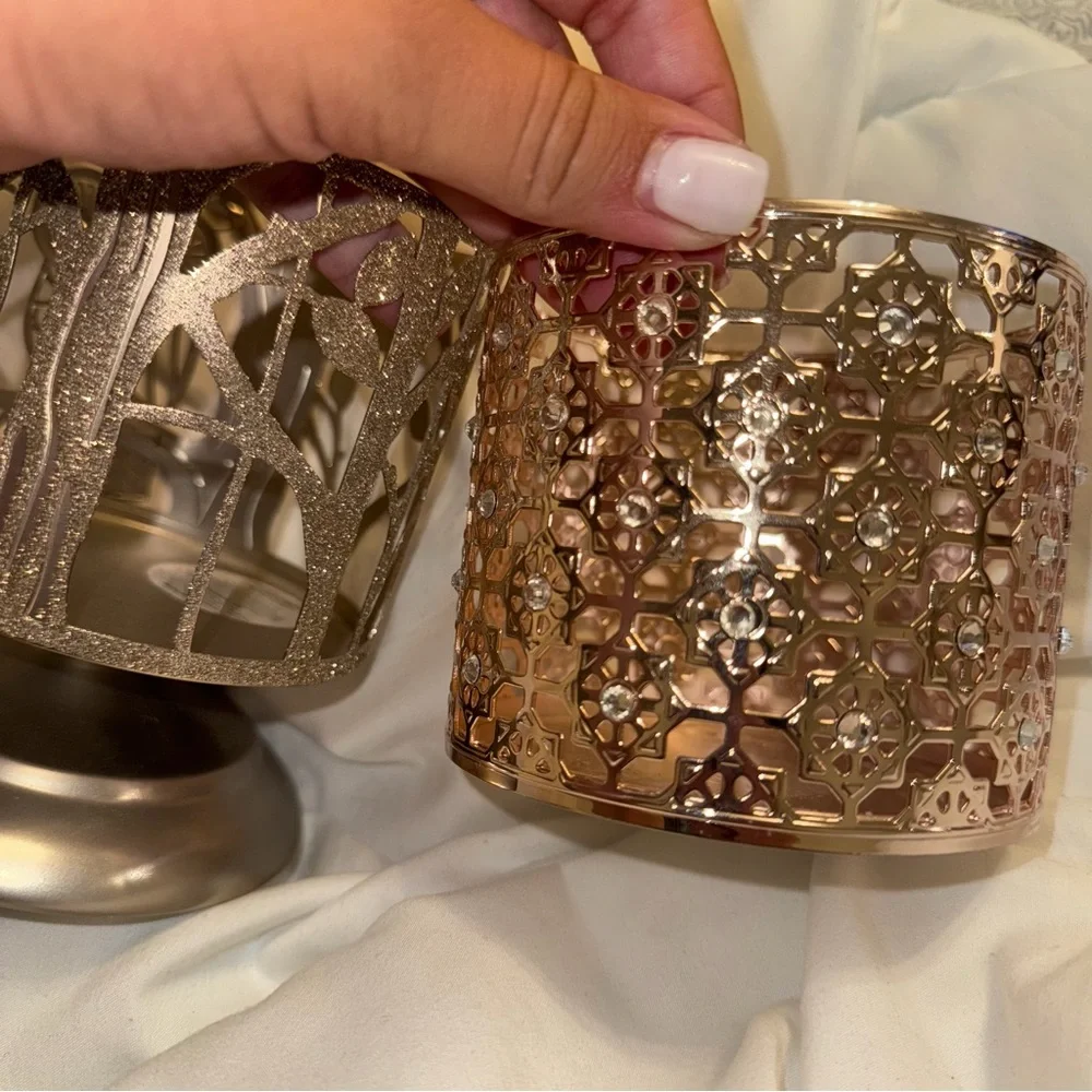 Bath & Body Works Elegant Silver and Gold‎ Owl Candle Holders
